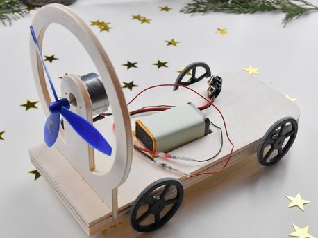 Wooden car with propeller and battery made with the unimat jig saw